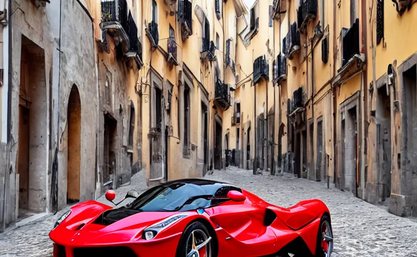 Image similar to a red laferrari in italy streets, photo grammy