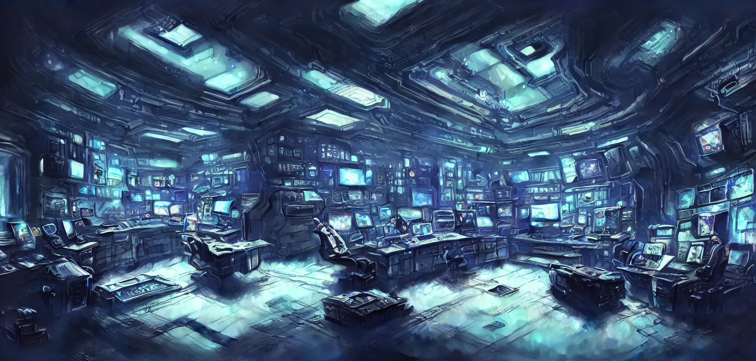 Image similar to a hyper detailed octane render concept art by xision wu, kerem beyit, sandara tang portrait of cyberpunk panel control spaceship room, dim lighting, detailed portraits, unreal engine 5, highly rendered, digital painting, hyper realistic, photo realistic, artstation, concept art, smooth, sharp focus perfect horizontal, symmetry illustration, detailed and intricate environment artstation hq