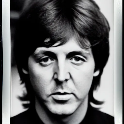 Prompt: Polaroid Portrait of 1970s Paul McCartney, taken in the 1970s, photo taken on a 1970s polaroid camera, grainy, real life, hyperrealistic, ultra realistic, realistic, highly detailed, epic, HD quality, 8k resolution, body and headshot, film still, front facing, front view, headshot and bodyshot, detailed face, very detailed face, by Andy Warhol
