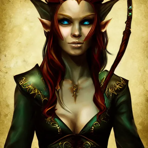 Image similar to portrait of a elven female pirate, fantasy setting, digital art, dramatic lighting, illuminated, cinematic