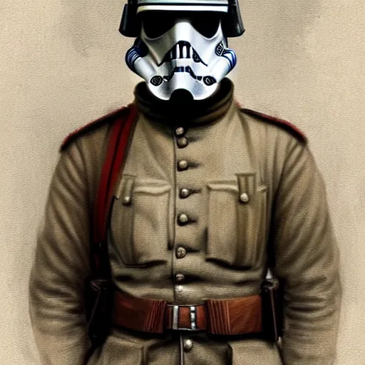 Prompt: german empire ww 1 stormtrooper soldier looking forward portait drawn by greg rutkowski