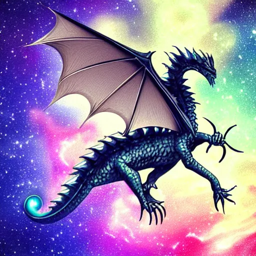 Prompt: Dragon Creepy cosmic color scheme star gazing PhotoRealistic