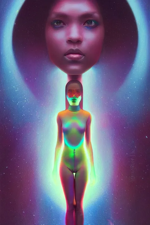 Image similar to patron saint of 🛸🌈👩🏾, futuristic clothing, neon god of city character portrait, in the style of moebius, tom bagshaw, and waterhouse, cinematic lighting, beautiful, elegant, oil painting,