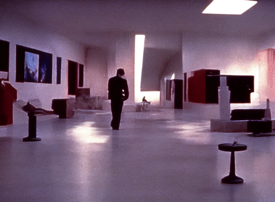 Image similar to cinematic shot from a 1 9 8 5 movie directed by stanley kubrick, color theory, leading lines, minimalism, photorealistic, volumetric lighting, f / 2 2