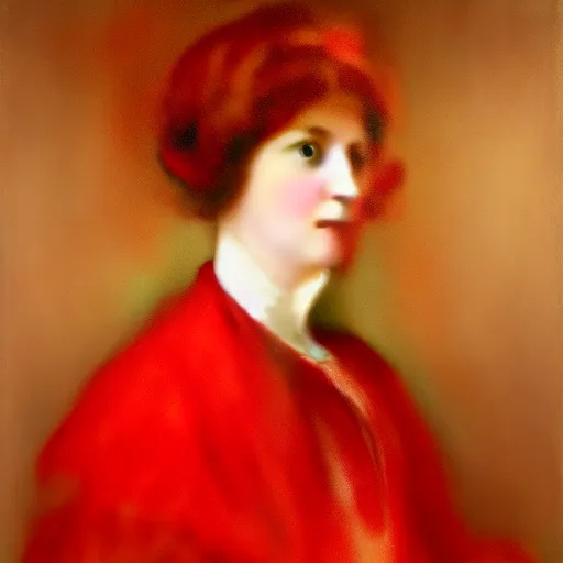 Prompt: portrait of female in red victorian dress, painting