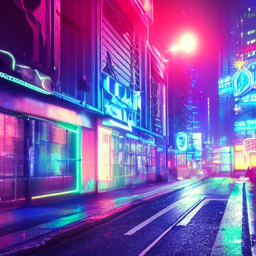 Image similar to cyberpunk street in the night, neon lights in the background, foggy, 8k, high detail