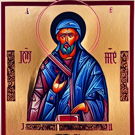 Prompt: an orthodox icon of john mcafee