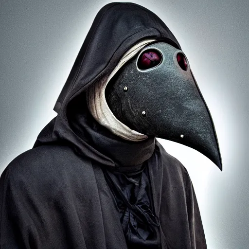 Prompt: cybernetic plague doctor 8 k hyperrealism scary