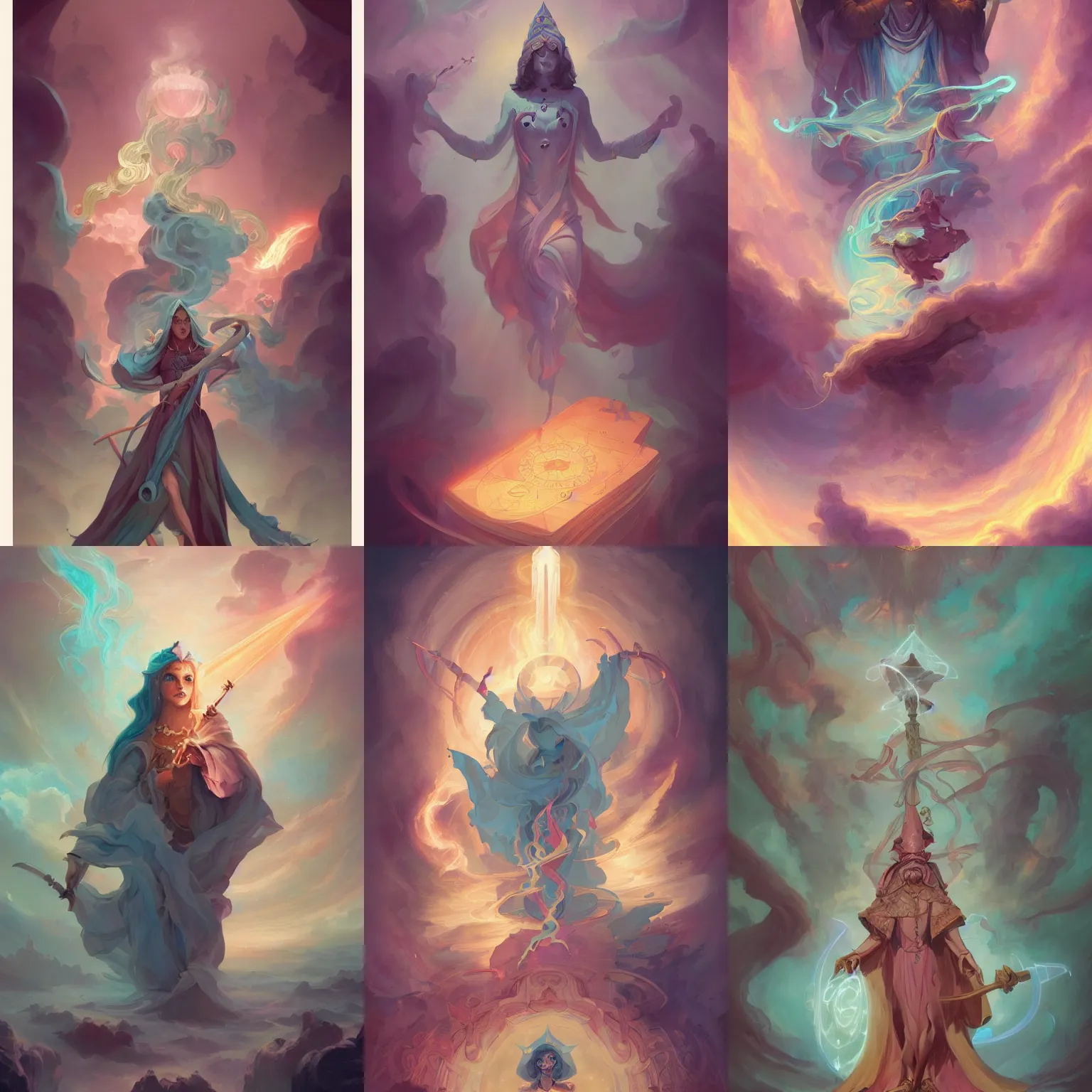 Prompt: Pastelwave Wizard as The Magician tarot card, spiritual, 4k digital illustration by Peter Mohrbacher and Marc Simonetti, Tarot Card, occult, iconography, intricate border designs, Artstation