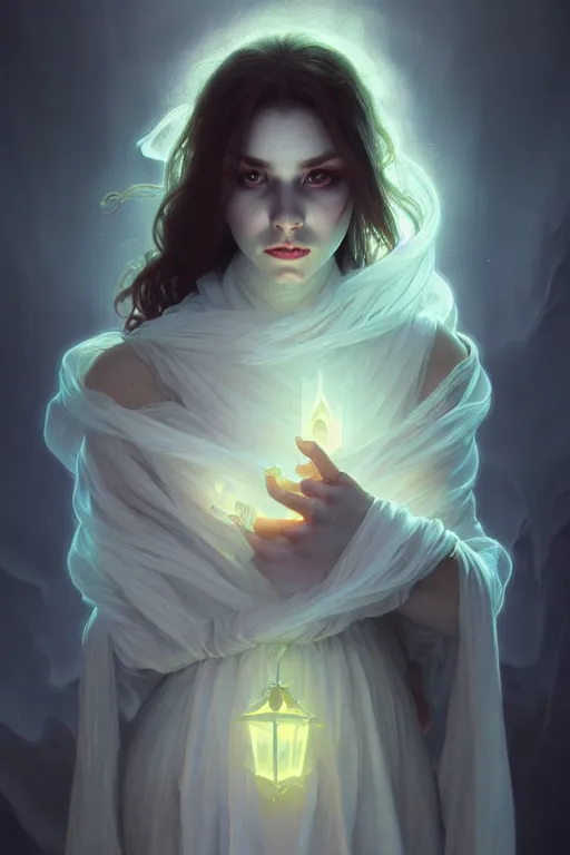 Image similar to photography alexey gurylev, ghostly ghost, mysterious, deep focus, d & d, fantasy, complex, elegant, highly detailed, digital painting, artstation, concept art, matte, clear focus, illustration, hearthstone, artgerm art, greg rutkovsky and alphonse mucha