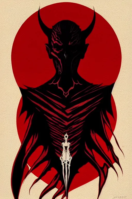 Prompt: concept art design illustration, vampire silhouette!!, 1 6 colors, logo, ink drawing, art by jc leyendecker and sachin teng