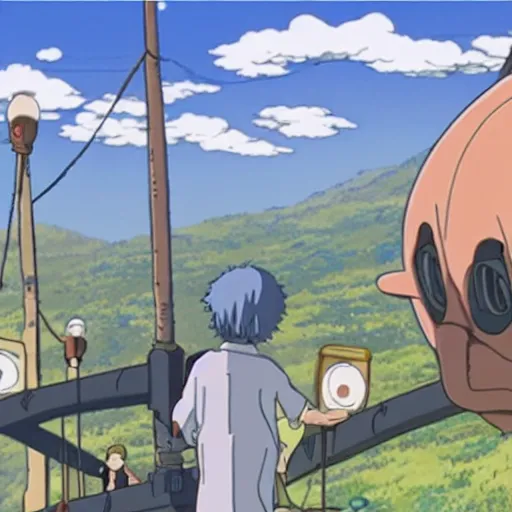 Image similar to animated movie scene portraying remote startup life in the new miyazaki film