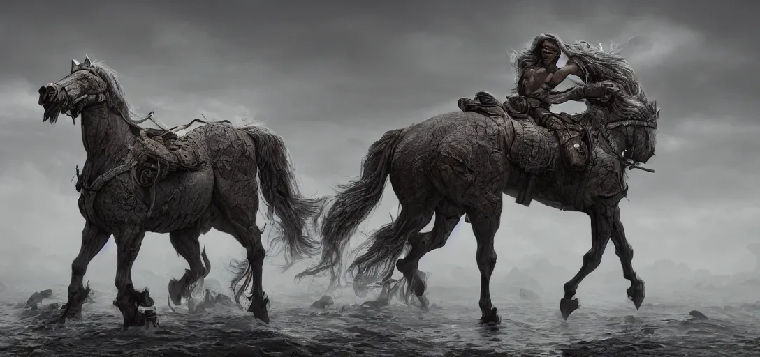 Prompt: a dutch draft centaur dappled grey, wlop, dan mumford, greg rutkowski, high detail, octane render, alexander mcqueen, james gurney, photo, 8 k, intricate