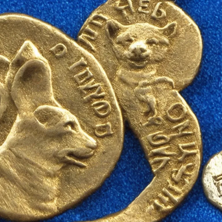 Prompt: ancient roman coin with a shiba inu and some latin writing