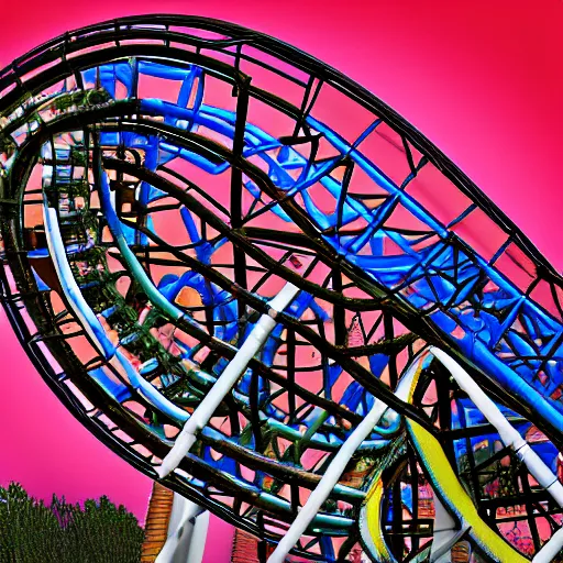 Image similar to a photograph of a broken rollercoaster, digital art