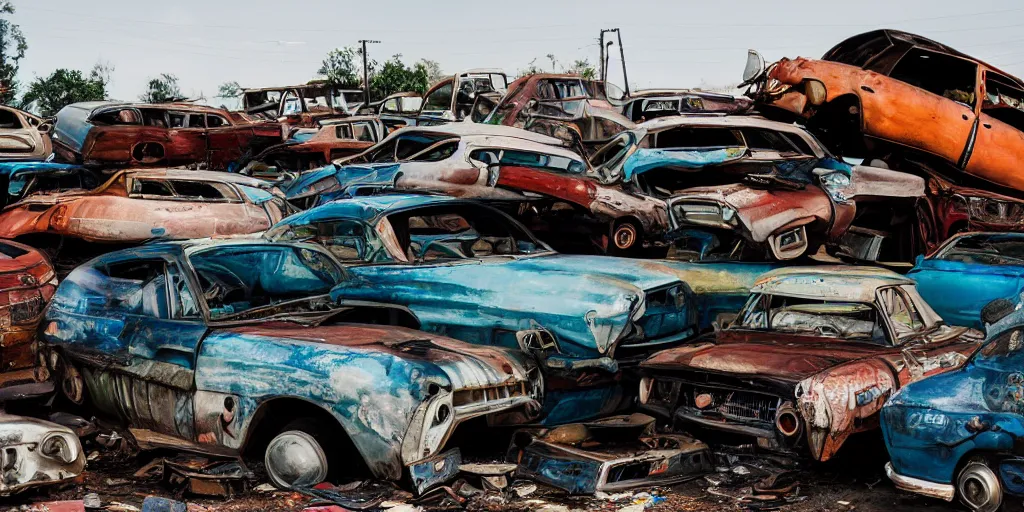 Image similar to junk yard cars inception endless detailed photography 8k