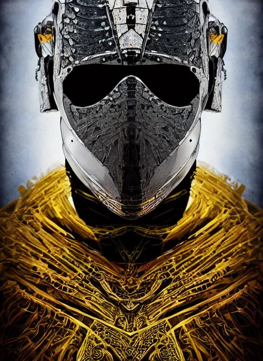 Image similar to portrait of king arthur knight cyborg, kintsugi, modern fine art, fractal, intricate, elegant, highly detailed, digital photography, subsurface scattering, by frank miller,