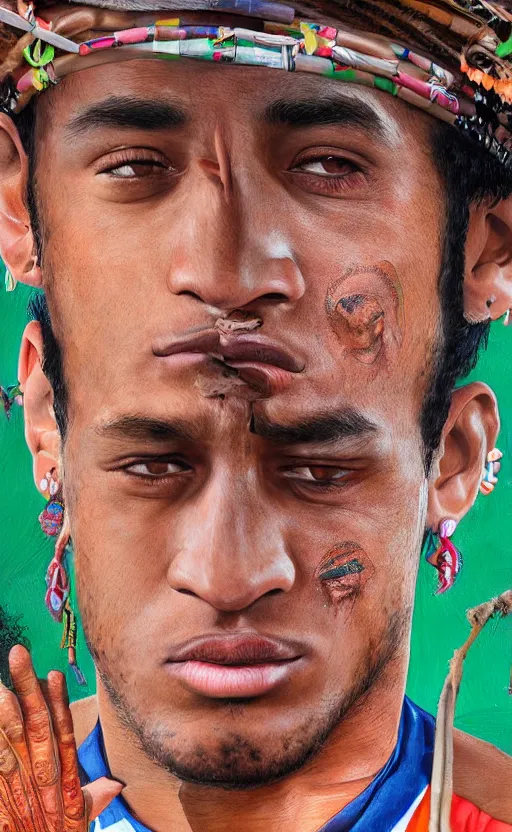 Image similar to studio face portrait of neymar jr. with muori face tribals