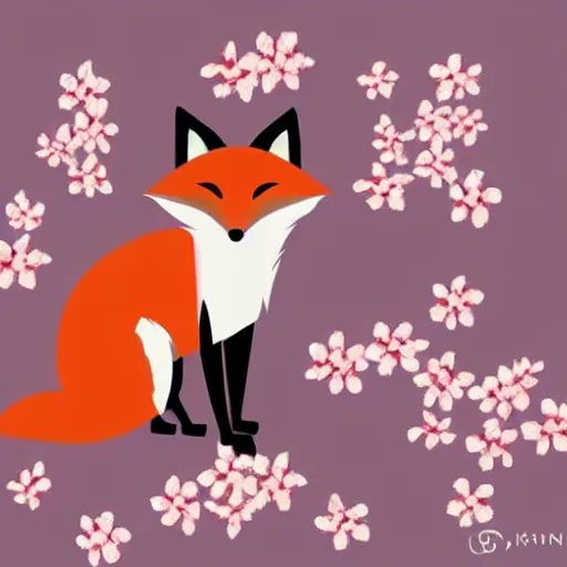 Prompt: a pretty stylized fox with lots of Sakura blossoms