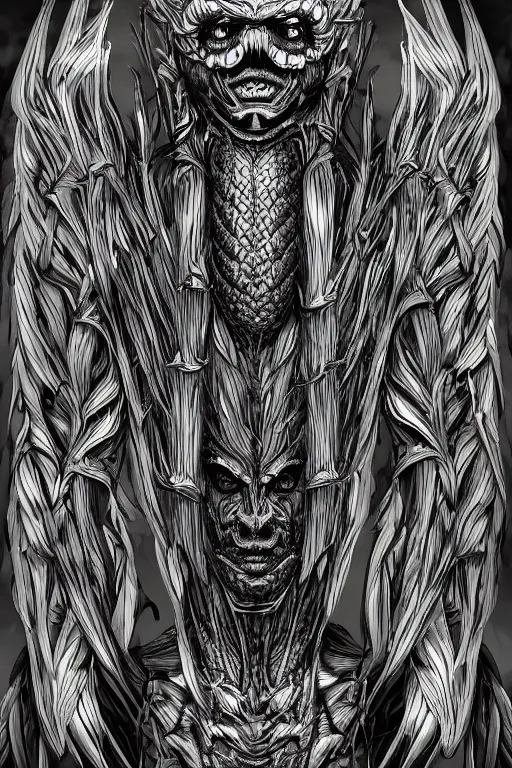 Image similar to corn humanoid figure monster, symmetrical, highly detailed, digital art, sharp focus, trending on art station, anime art style