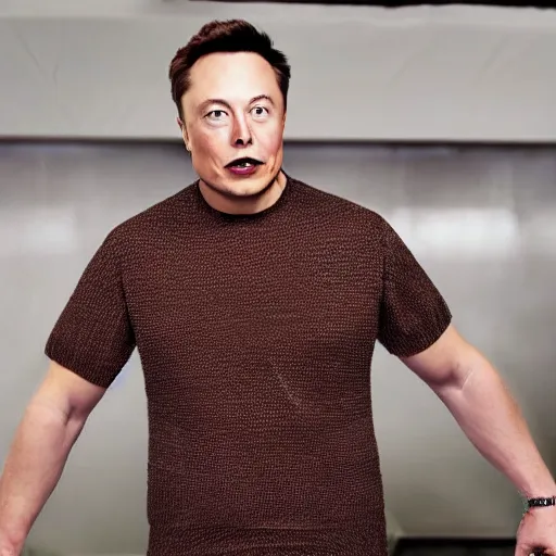 Prompt: elon musk in a shirt made out of knitted ramen noodles
