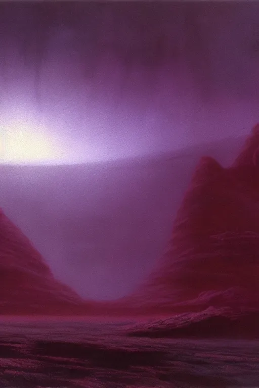 Prompt: otherworldly atmosphere of an alien planet by arthur haas and bruce pennington and john schoenherr, cinematic neon lights matte painting, 8 k realistic, stormy weather, dark moody colors