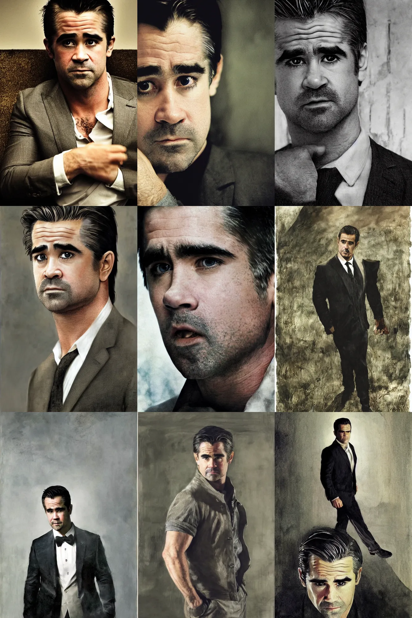 Prompt: candid portrait of Colin Farrell as Bruce Wayne by Andrew Wyeth