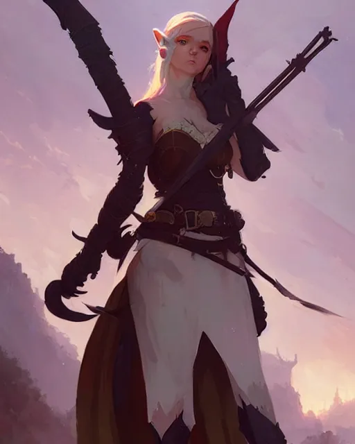 Image similar to fantasy cute elf, whitesmith, huge weapon, mechanical parts, digital painting by krenz cushart, ilya kuvshinov, greg rutkowski, karl spitzweg, intricate background