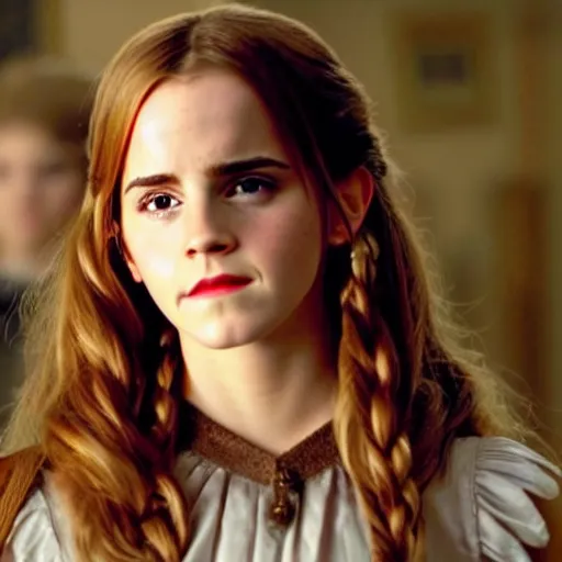 Prompt: Still of Emma Watson as Hermione Granger. Wearing Yule Ball dress. Prisoner of Azkaban. Extremely detailed. Beautiful. 4K. Award winning.