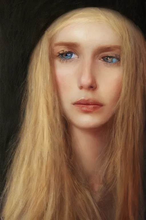 Image similar to An extremely beautiful detailed close up portrait of a blonde haired polish princess, green eyes, long hear, round face, artstation, oil painting, award winning