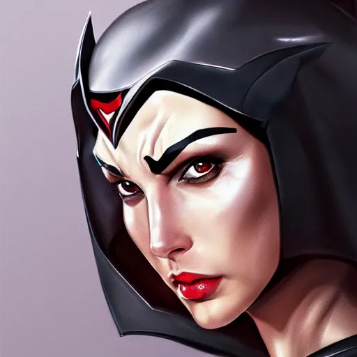 Image similar to a close up face of gal gadot as batwoman, by Stanley Artgerm Lau, WLOP, Rossdraws, James Jean, Andrei Riabovitchev, Marc Simonetti, Yoshitaka Amano, ArtStation, CGSociety,