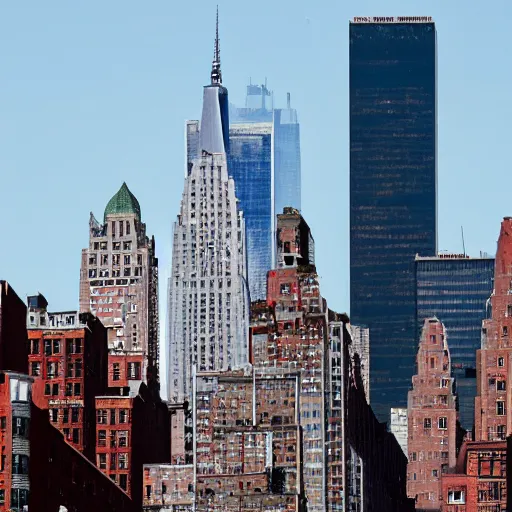 Image similar to a building of the shape of an amanita muscaria in the New York City skyline