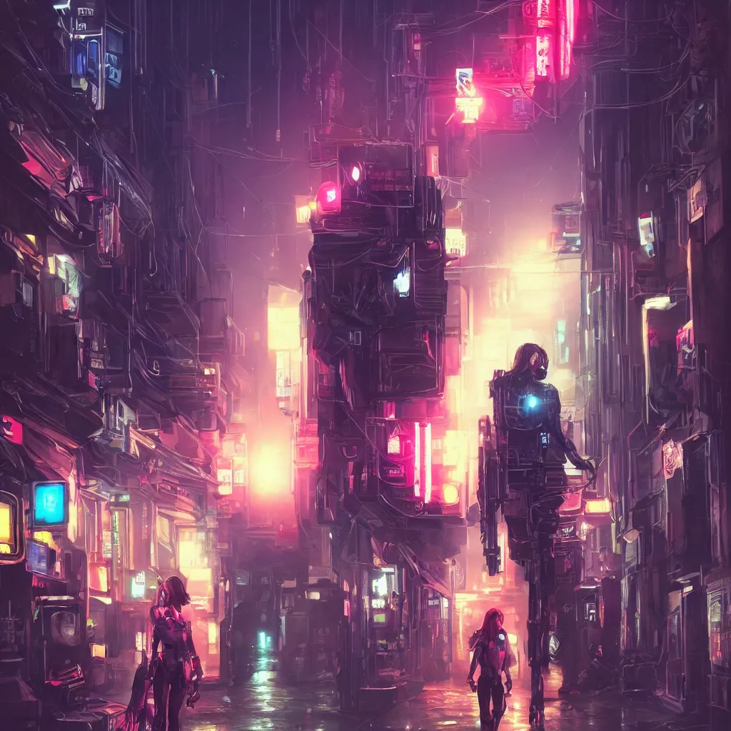 Image similar to Ultra realistic illustration, android at night in street, bright colour tone, cyberpunk, sci-fi, fantasy, intricate, highly detailed, digital painting, artstation, concept art, cinematic lighting, smooth, sharp focus, illustration, art by artgerm