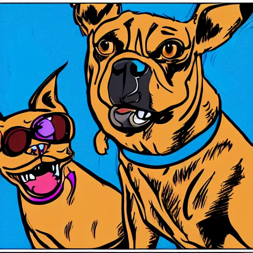 Prompt: pixie and brutus from pet foolery, comics style, computer art, high detail