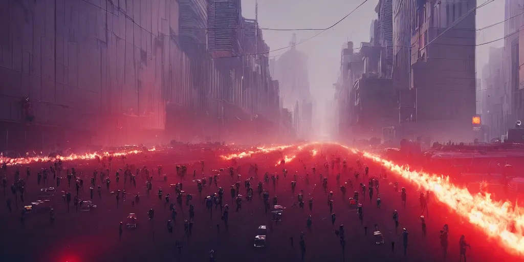 Prompt: cinematic wide angle view of a dystopian instagram influencer parade through the streets los angeles being worshipped by shadow figures, orwellian, by neil blevins, by killian eng, high detail, digital painting, minimalist art style, death stranding art style, cinematic lighting, artstation, cgsociety, 3 5 mm film grain