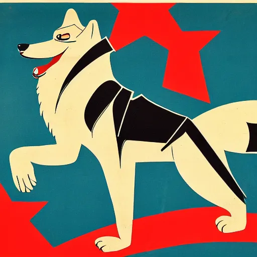 Prompt: retarded wolf, soviet propaganda poster style
