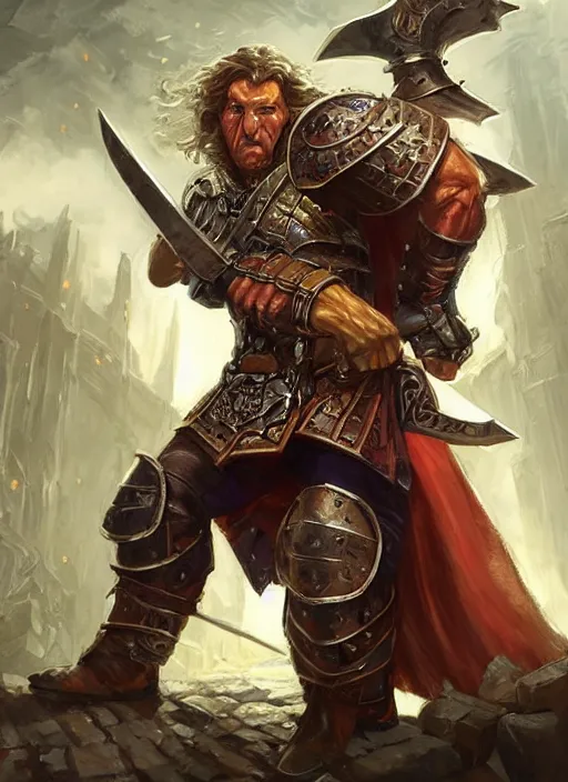 Image similar to paladin with big hammer, ultra detailed fantasy, dndbeyond, bright, colourful, realistic, dnd character portrait, full body, pathfinder, pinterest, art by ralph horsley, dnd, rpg, lotr game design fanart by concept art, behance hd, artstation, deviantart, hdr render in unreal engine 5
