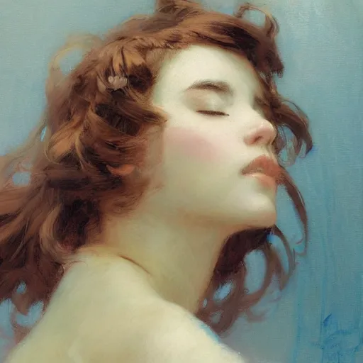 Prompt: a detailed classical portrait of am pretty anime girl, eyes closed, uplight, painting by gaston bussiere, craig mullins, j. c. leyendecker