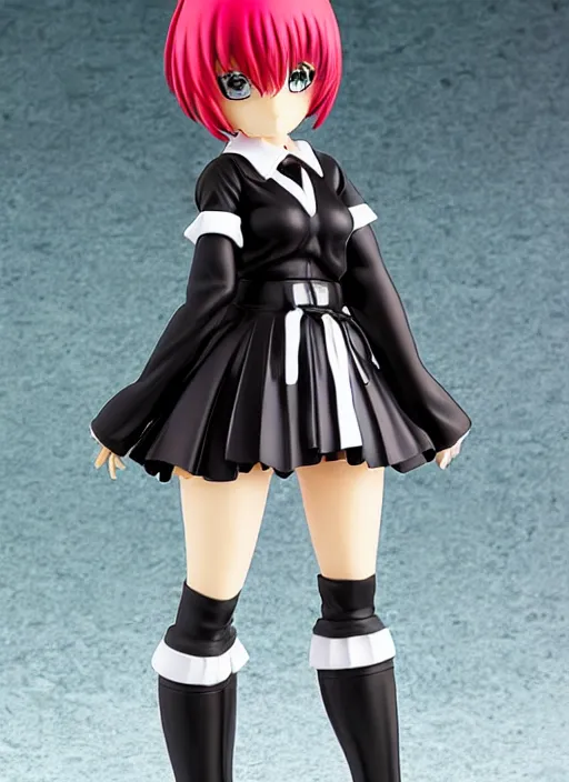 Image similar to 80mm, resin anime figure detailed of a school girl with black skirt, white blouse and gothic boots