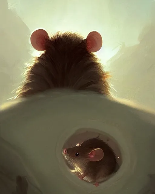 Image similar to viewed from behind, over the shoulder, a cute mouse looks upwards, viewed from behind, digital portrait by greg rutkowski, fantasy art, concept art, by disney concept artists, cinematic lighting, evening light, trending on artstation, cgsociety