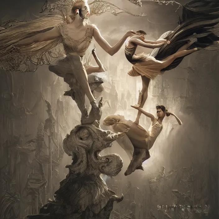 Image similar to bauhaus ballet style neverending story, ultra realistic, concept art, intricate details, serious, highly detailed, photorealistic, octane render, 8 k, unreal engine, art by todd mcfarlane and artgerm and greg rutkowski and alphonse mucha