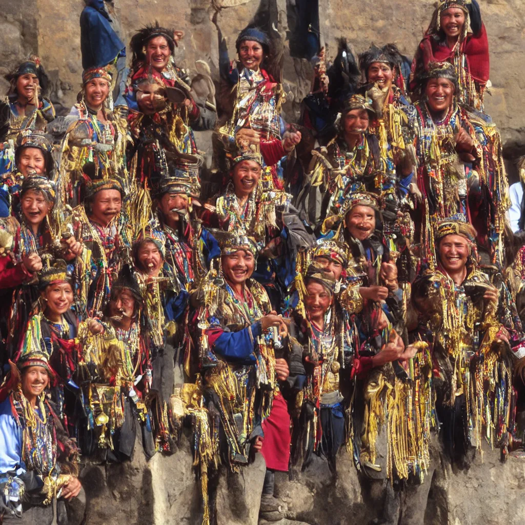 Prompt: happy inca people with all their gold