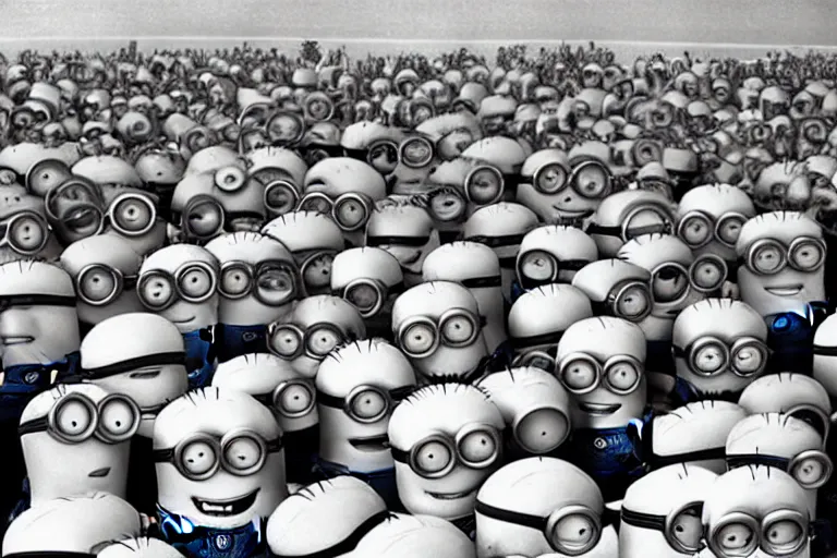 Prompt: Minions, 1950 photography