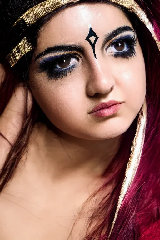 Prompt: close up headshot of young greek italian woman as ramayana, cosplay, studio lighting