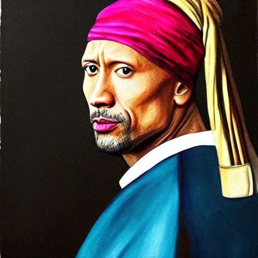 Prompt: painting of Dwayne Johnson with the pearl earring