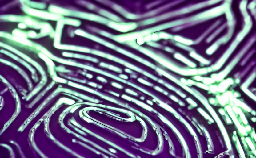 Prompt: padovani studio logo, tiago sillos padovani, macro up view metallic, tron, close up bokeh hiperrealistic neon glow darkness dramatic neon, sharp focus, octane render, imax