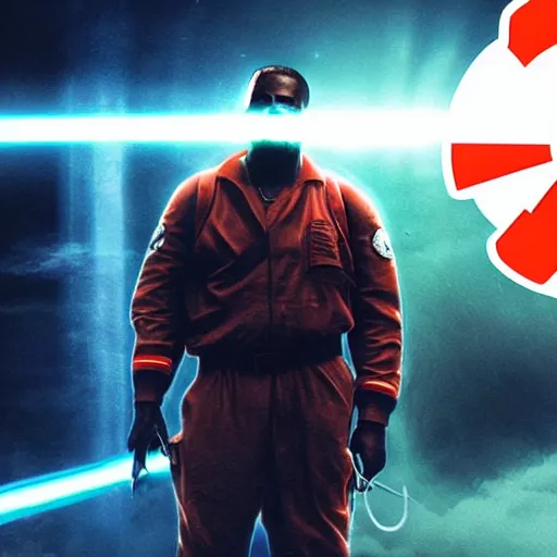 Prompt: kanye west in ghostbusters game, splash art, movie still, cinematic lighting, dramatic, octane render, long lens, shallow depth of field, bokeh, anamorphic lens flare, 8 k, hyper detailed, 3 5 mm film grain