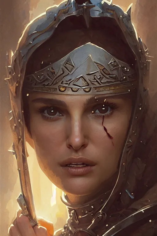 Image similar to natalie portman, legendary warrior, heroic, lord of the rings, tattoos, decorative ornaments, battle armor, by carl spitzweg, ismail inceoglu, vdragan bibin, hans thoma, greg rutkowski, alexandros pyromallis, perfect face, fine details, realistic shading photorealism