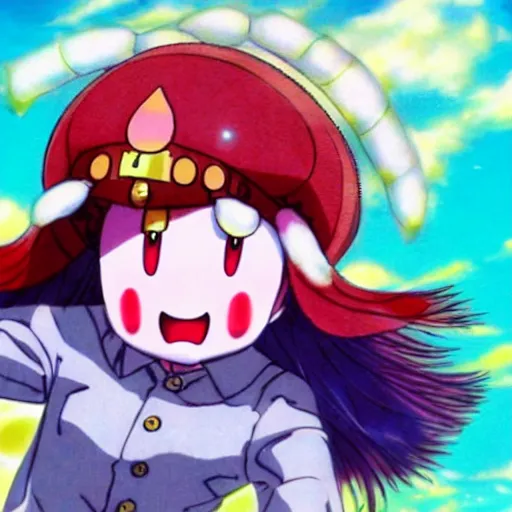 Image similar to kirby morphed into girl, kyoto animation, kentaro miura, hirohiko araki, junji ito, sui ishida, go nagai, eiichiro oda, yusuke murata, hiromu arakawa