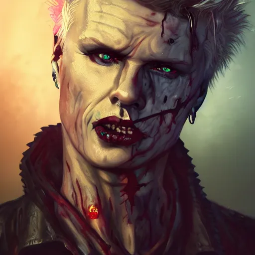 Prompt: eighties billy idol as a zombie, 7 days to die zombie, fine art, award winning, intricate, elegant, sharp focus, cinematic lighting, highly detailed, digital painting, 8 k concept art, art by guweiz and z. w. gu, masterpiece, trending on artstation, 8 k